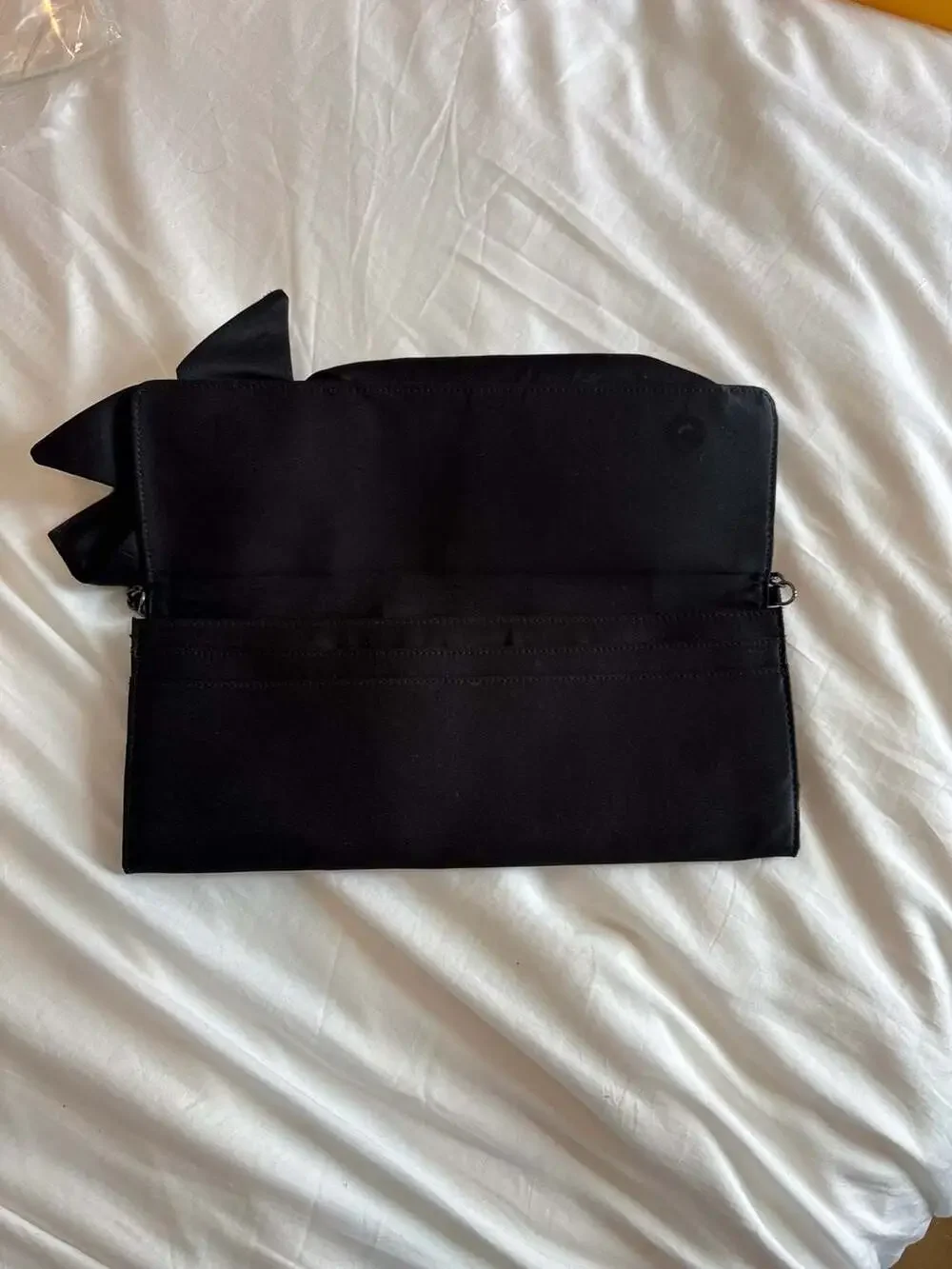 White House Black Market Black Satin Large Bow Chain Strap Evening Clutch - Picture 4 of 11